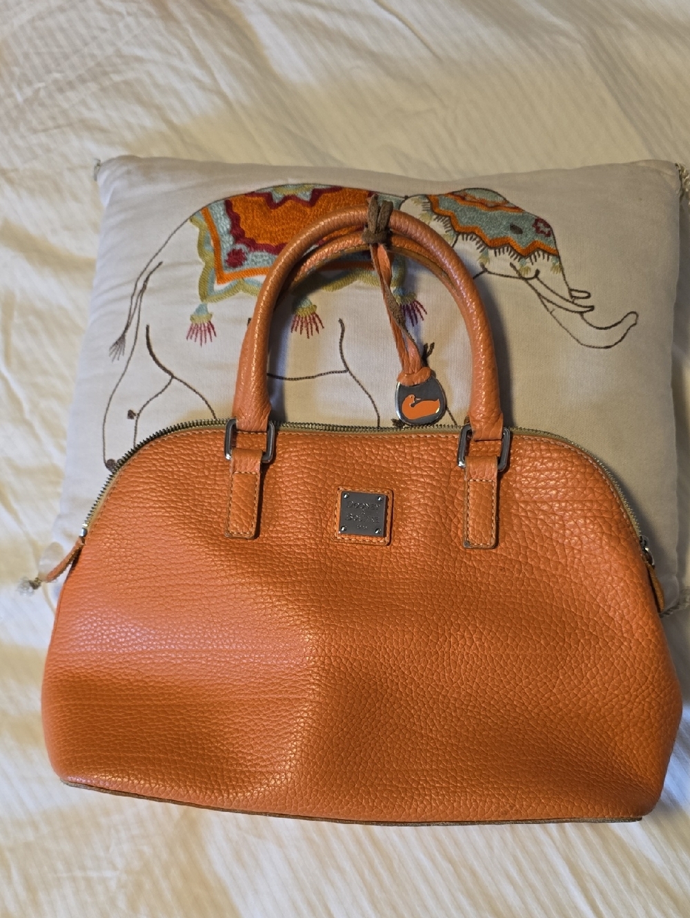 Dooney & Bourke Orange Pebble Leather Dome Satchel